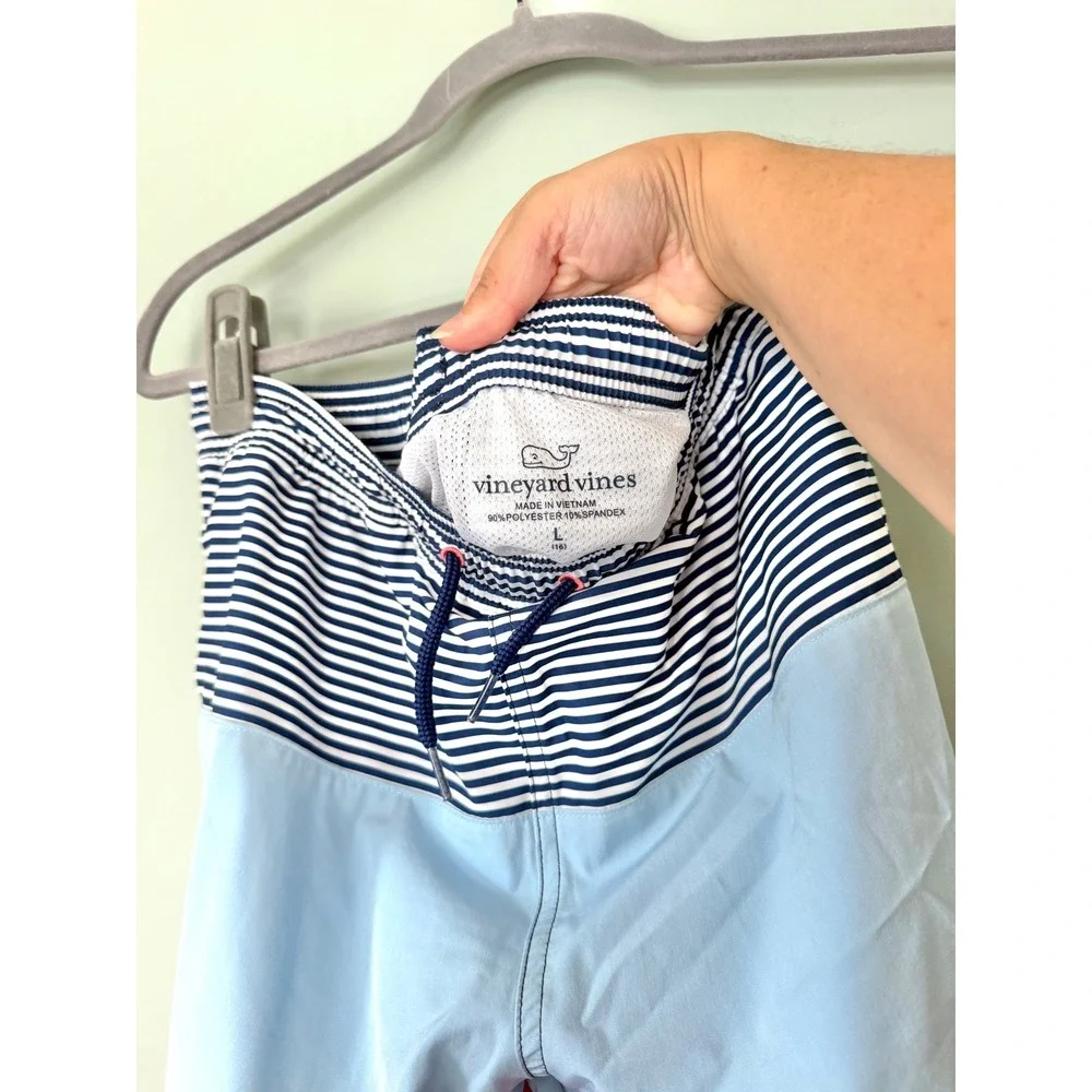Vineyard Vines Chappy Swim Trunks Bathing Suit Blue Pink Stripes Boys'  Large/16